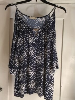 Cold Shoulder Polka Dot Blouse - Navy & White